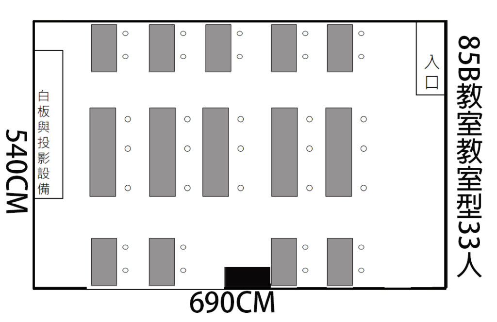 這是台中火車站教室租借-台中85大樓B場地租借-教室型平面圖