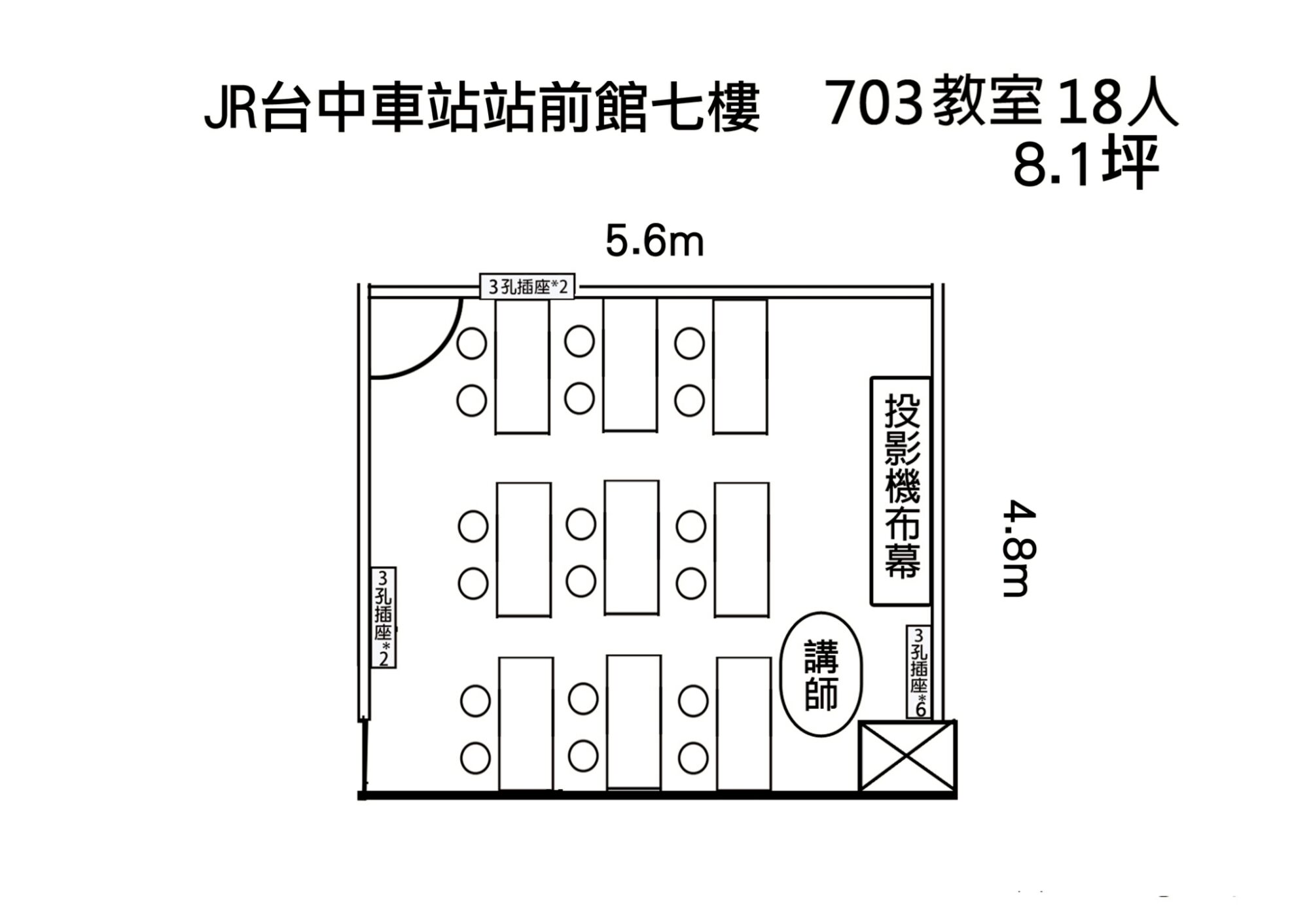 UR Place 台中站前703教室平面圖-8.1坪精緻方正空間配置